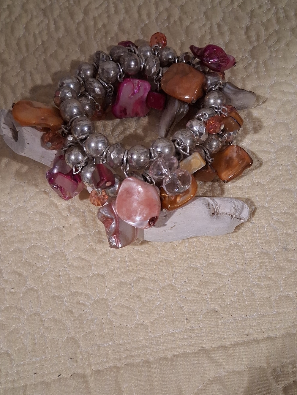 Multi-Color Beaded Stretch Charm Bracelet - Pink & Orange